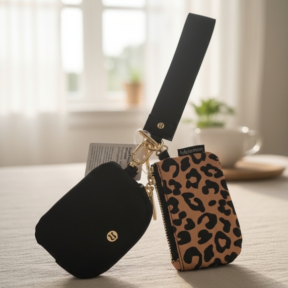 NWT, Black and Tan Leopard Print Dual Pouch Wristlet - Picture 3 of 3